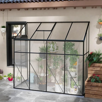 8' x 4' Walk-in Polycarbonate Greenhouse with Sliding Door,Aluminum Frame, Foundation