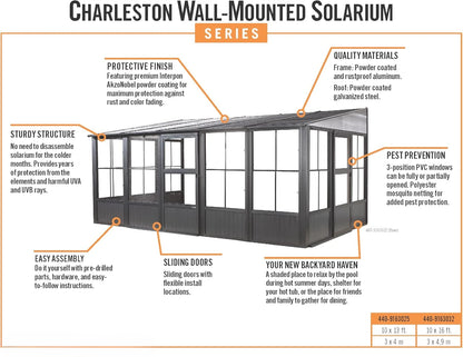 Charleston Wall-Mounted  Solarium 10' x 13', Dark Grey