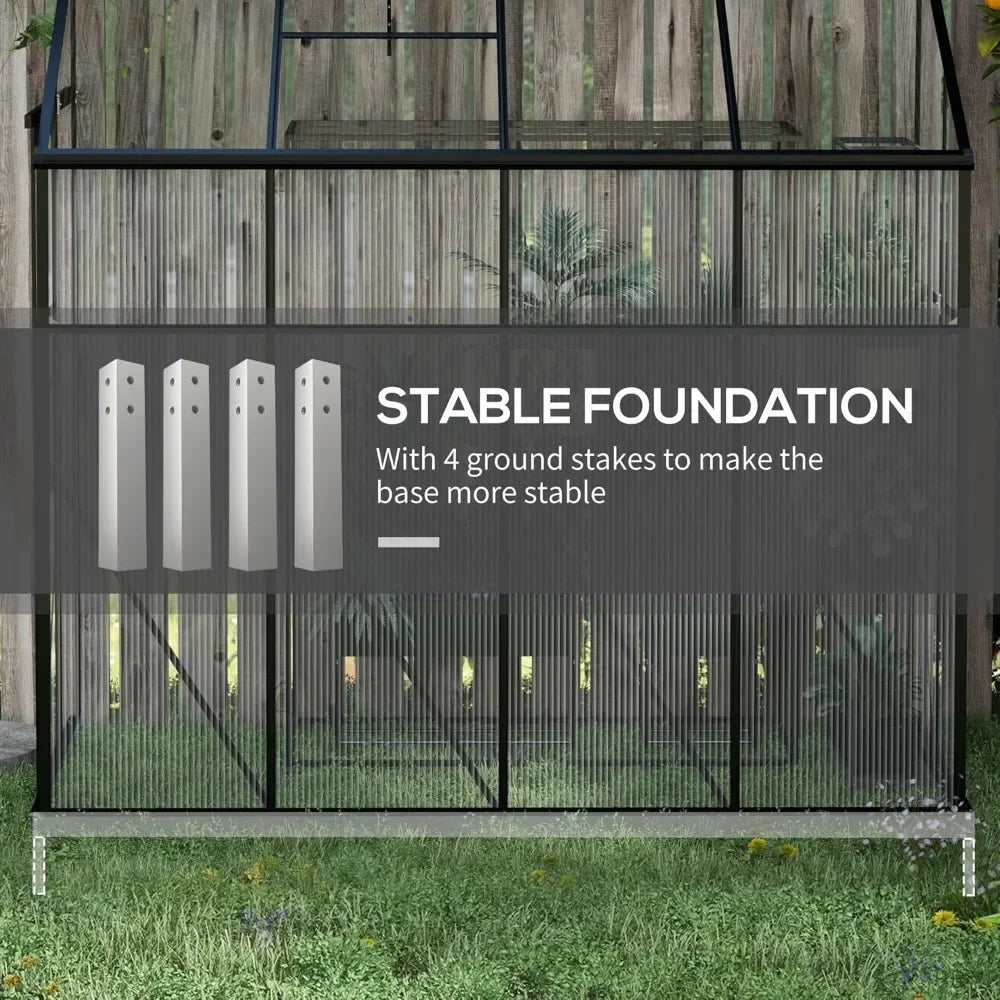 8' x 4' Walk-in Polycarbonate Greenhouse with Sliding Door,Aluminum Frame, Foundation