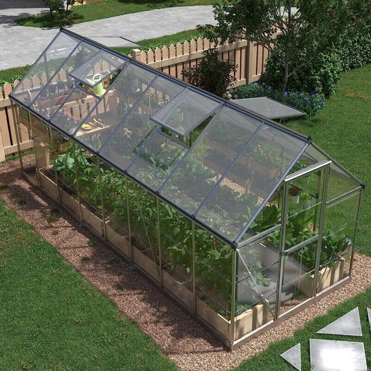 Hybrid Polycarbonate Greenhouse with Hinged Door and 4 Vent Windows