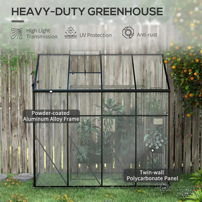 8' x 4' Walk-in Polycarbonate Greenhouse with Sliding Door,Aluminum Frame, Foundation