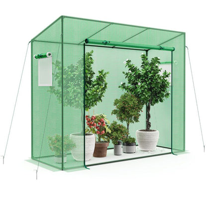 Portable Walk-in Greenhouse with PE Cover Heavy-Duty Metal Frame Roll-up Zipper Door