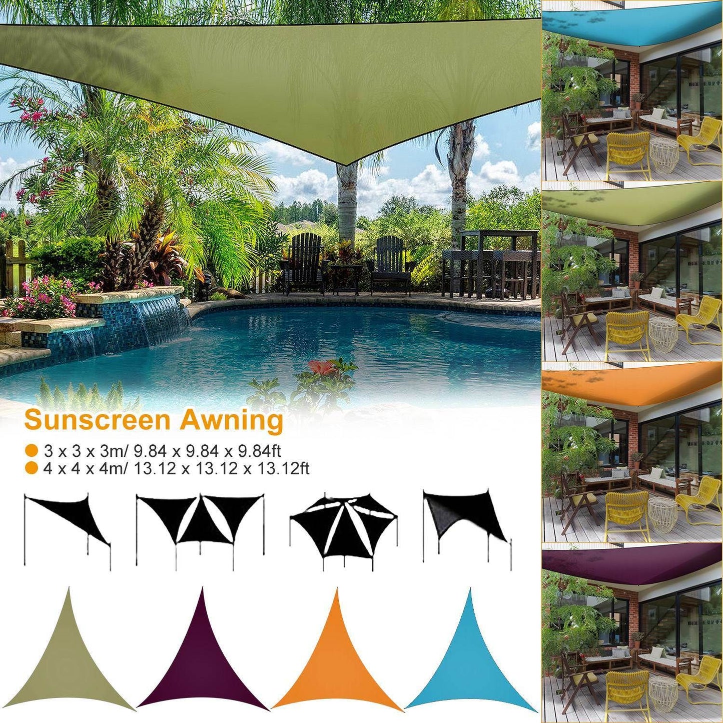 9.84ft Shade Sail Shade Canopy Triangle