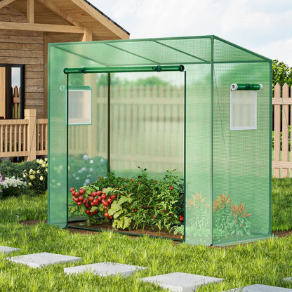 Portable Walk-in Greenhouse with PE Cover Heavy-Duty Metal Frame Roll-up Zipper Door