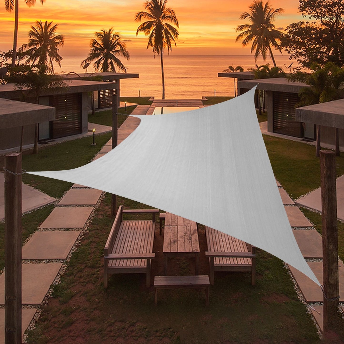 Light Gray Sun Shade Sail Triangle Canopy 185 GSM Durable Fabric UV Block