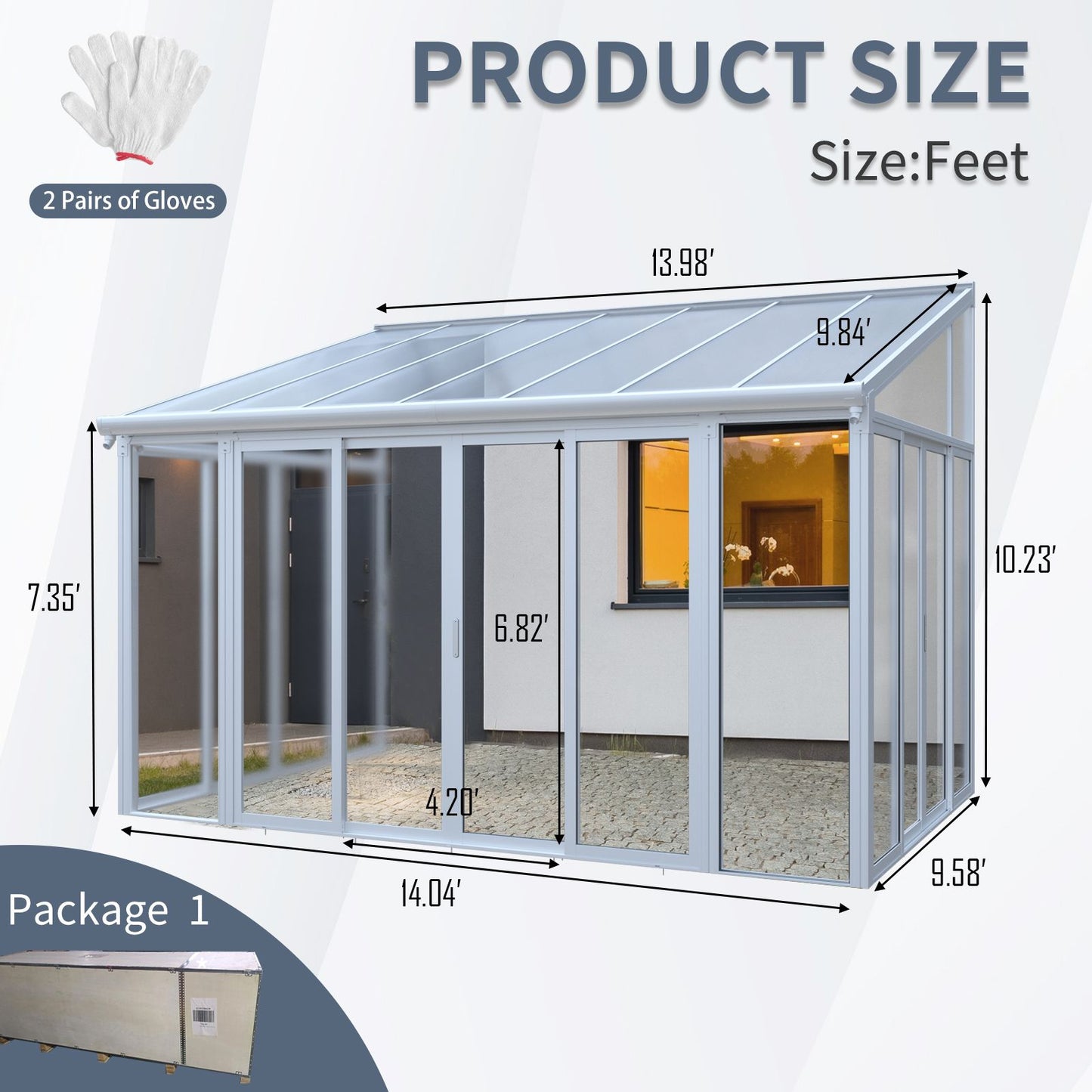 10×14 ft Enclosed Patio Cover with 3 Lockable Sliding Doors, All Season Sunroom with aluminum alloy frame