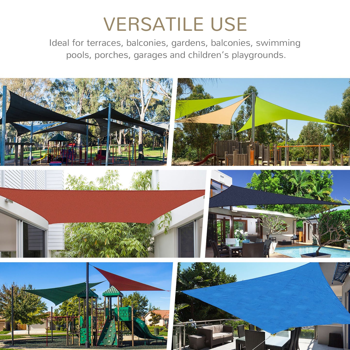 Outsunny 13' x 20' Rectangle Sun Shade Sail Canopy with D-Rings and Rope Included - Sand