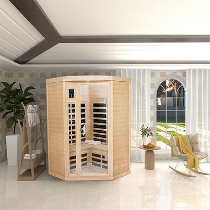 Two persons Hemlock Far Infrared Corner Indoor Sauna