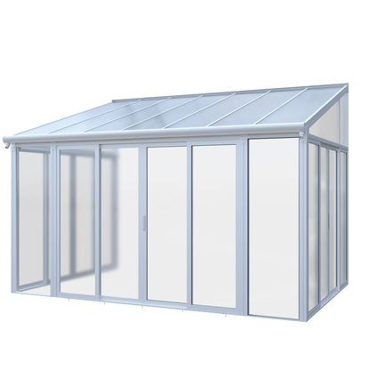 10×14 ft Enclosed Patio Cover with 3 Lockable Sliding Doors, All Season Sunroom with aluminum alloy frame