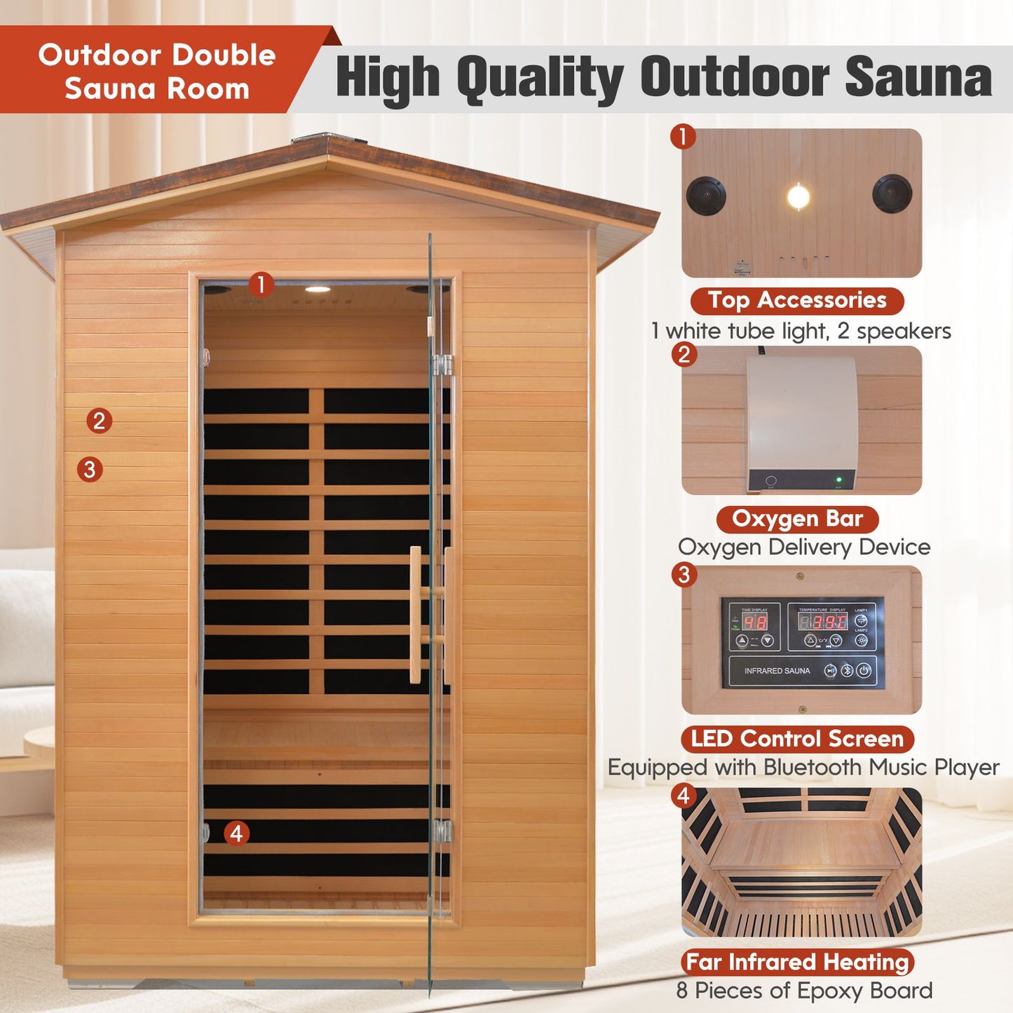 Double Abies Wood Outdoor Sauna Room