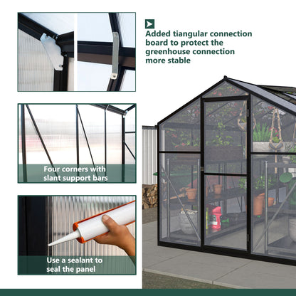 6x10 ft Polycarbonate Greenhouse  with Aluminum Frame Lockable Door & Adjustable Roof Vent