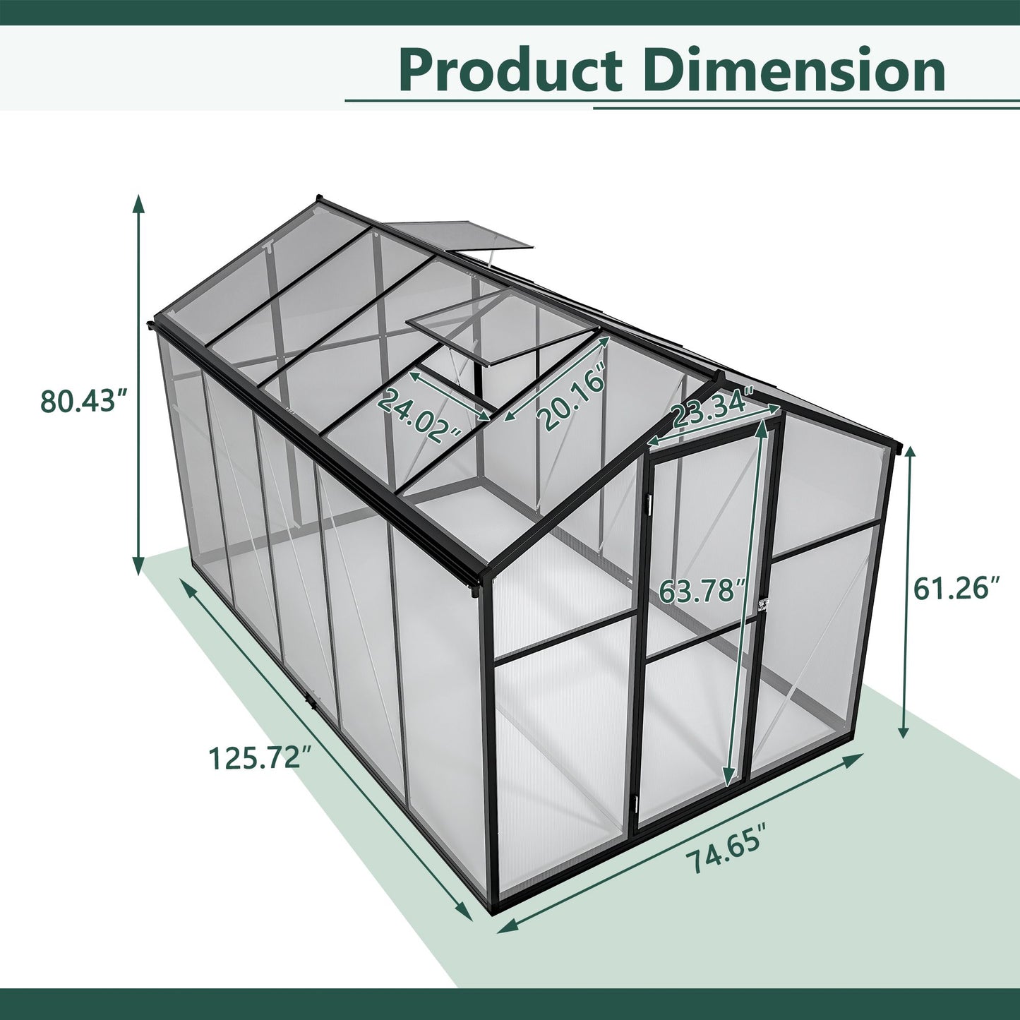 6x10 ft Polycarbonate Greenhouse  with Aluminum Frame Lockable Door & Adjustable Roof Vent