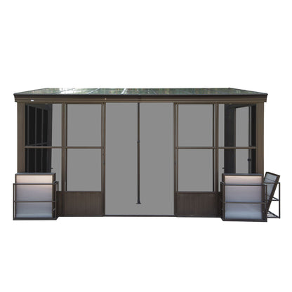 10x14FT All Season Permanent Wall Mounted Solarium with Detachable Polycarbonate Windows