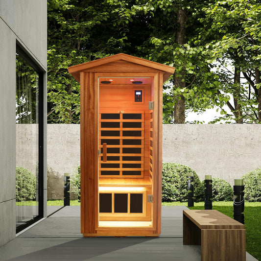 One Person Outdoor Okoume Wood Far Infrared Sauna Room