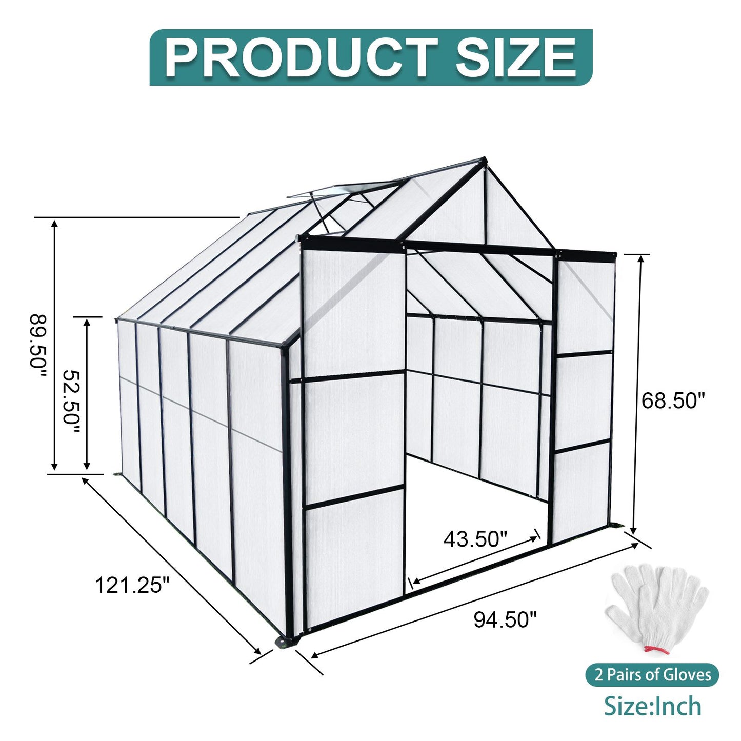 8x10FT Double Door Polycarbonate Greenhouse Raised Base, Anchor Aluminum Heavy Duty