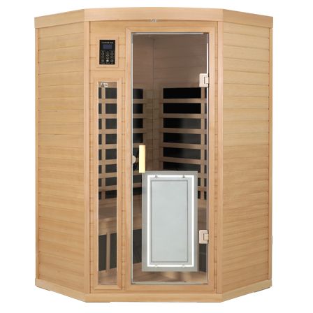 Two person Low EMF Front door with heating panel Far-infrared Hemlock Corner Indoor Sauna Room