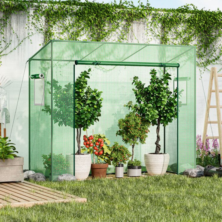 Portable Walk-in Greenhouse with PE Cover Heavy-Duty Metal Frame Roll-up Zipper Door