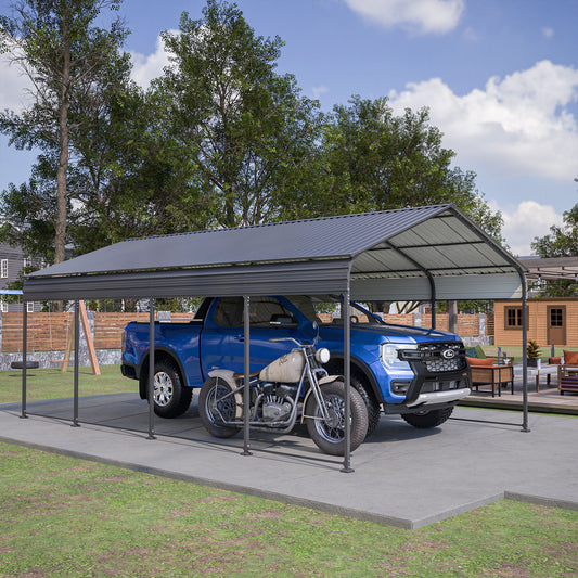 12X20 FT Metal Carport,  All Weather, Heavy Duty  Galvanized Black