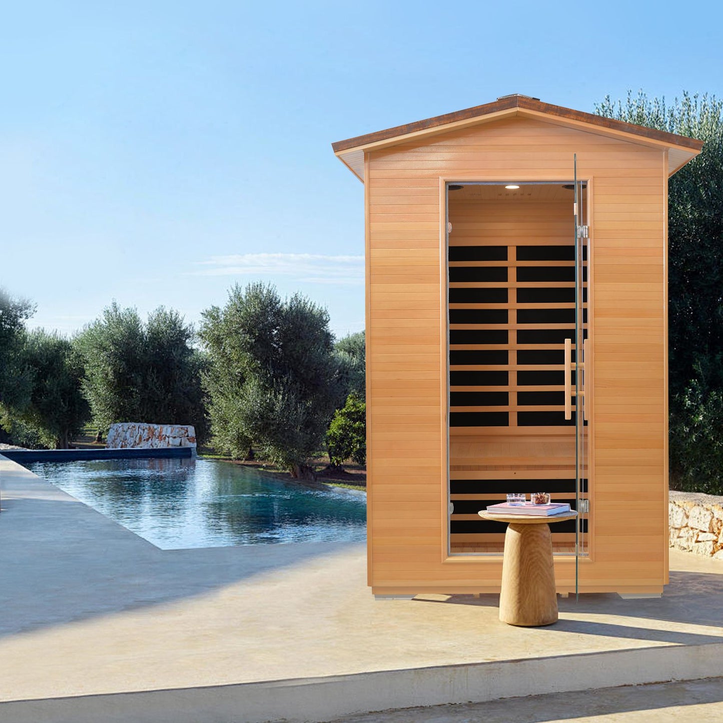 Double Abies Wood Outdoor Sauna Room