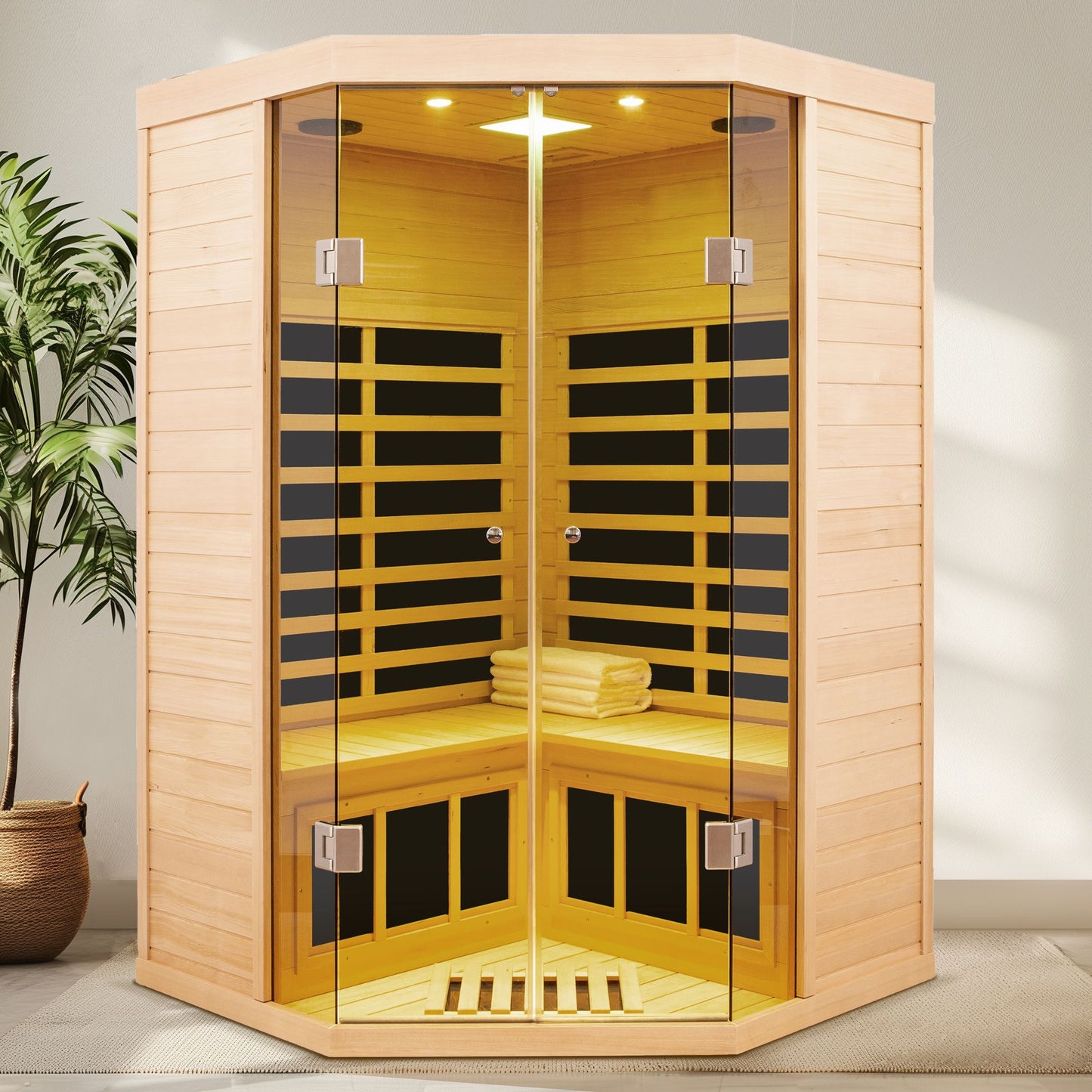 Two persons large glass front deluxe  Hemlock far infrared corner sauna room