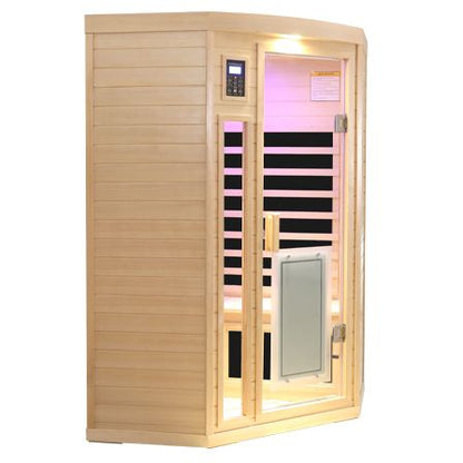 Two person Low EMF Front door with heating panel Far-infrared Hemlock Corner Indoor Sauna Room