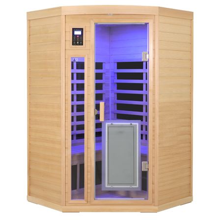 Two person Low EMF Front door with heating panel Far-infrared Hemlock Corner Indoor Sauna Room