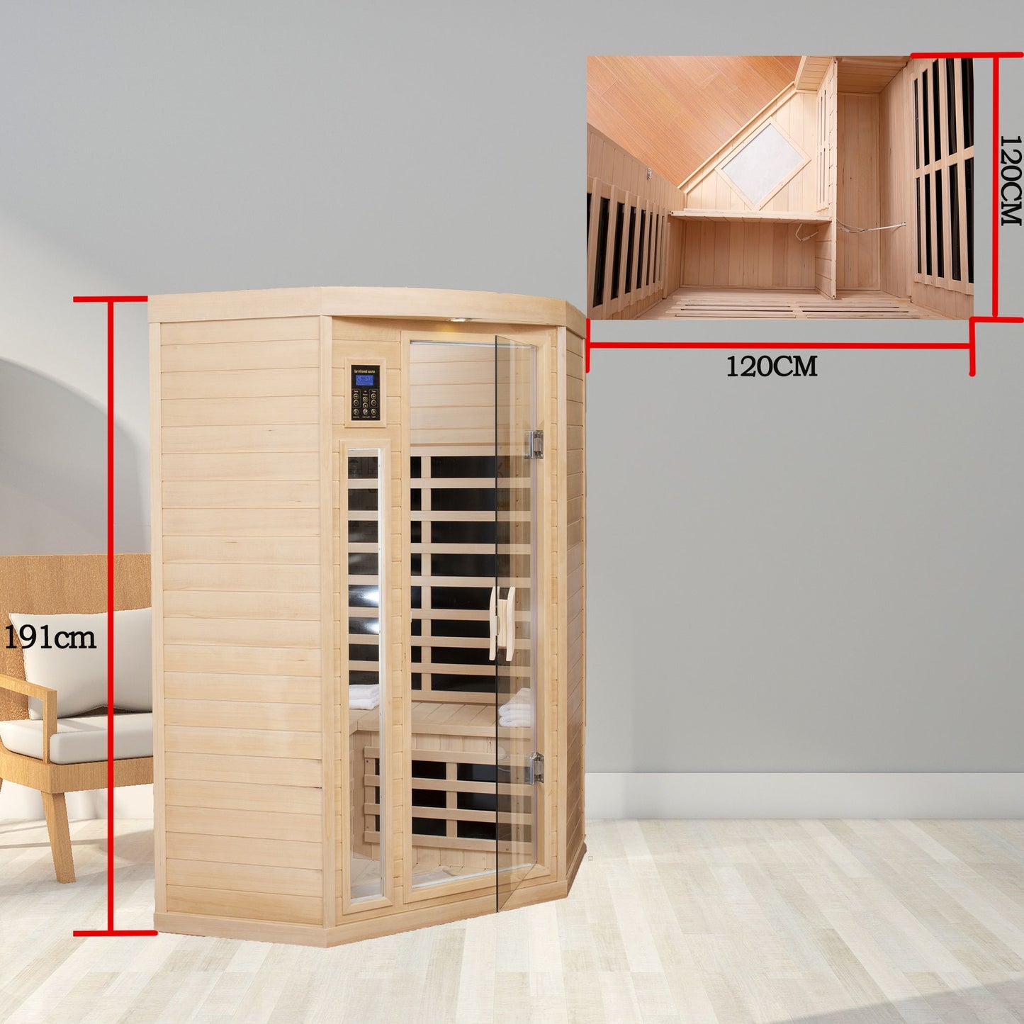 Two persons Hemlock Far Infrared Corner Indoor Sauna