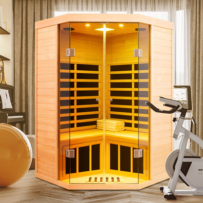 Two persons large glass front deluxe  Hemlock far infrared corner sauna room