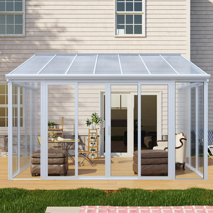 10×14 ft Enclosed Patio Cover with 3 Lockable Sliding Doors, All Season Sunroom with aluminum alloy frame