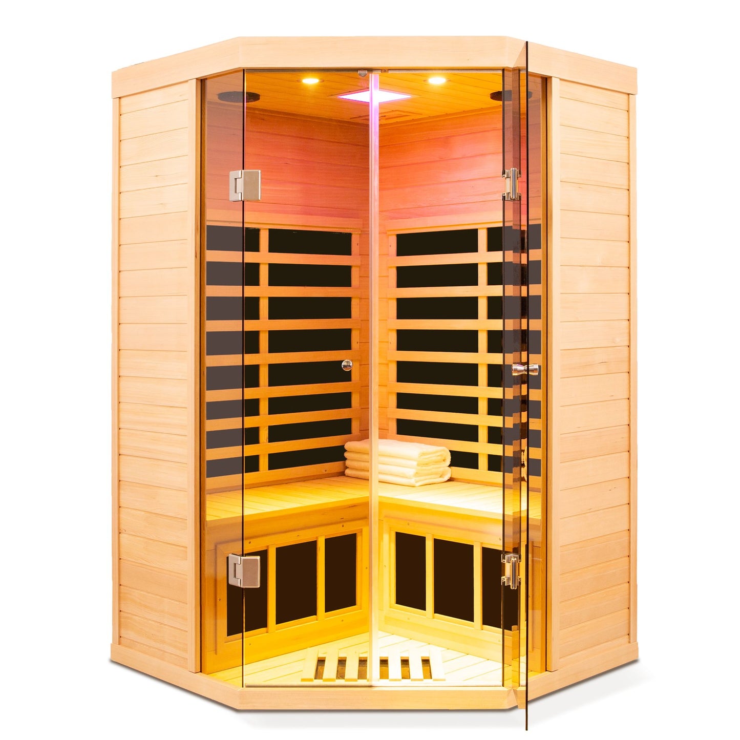 Two persons large glass front deluxe  Hemlock far infrared corner sauna room