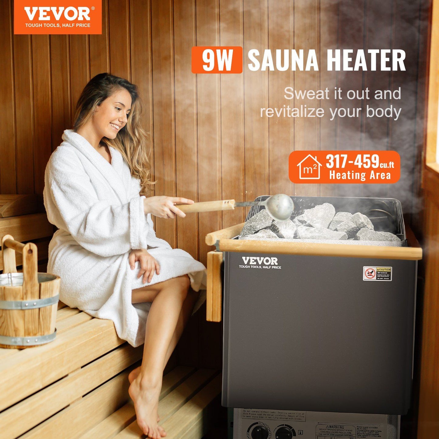 9KW Sauna Heater 317-459 Cubic Feet, Home Hotel Spa Shower 220V