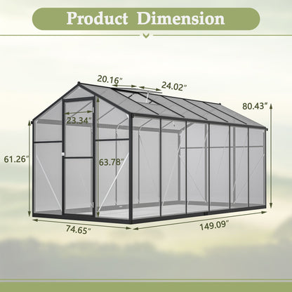 6' x 12' Polycarbonate Greenhouse, with Double Flush Door, Rain Gutter and Ventilation Window