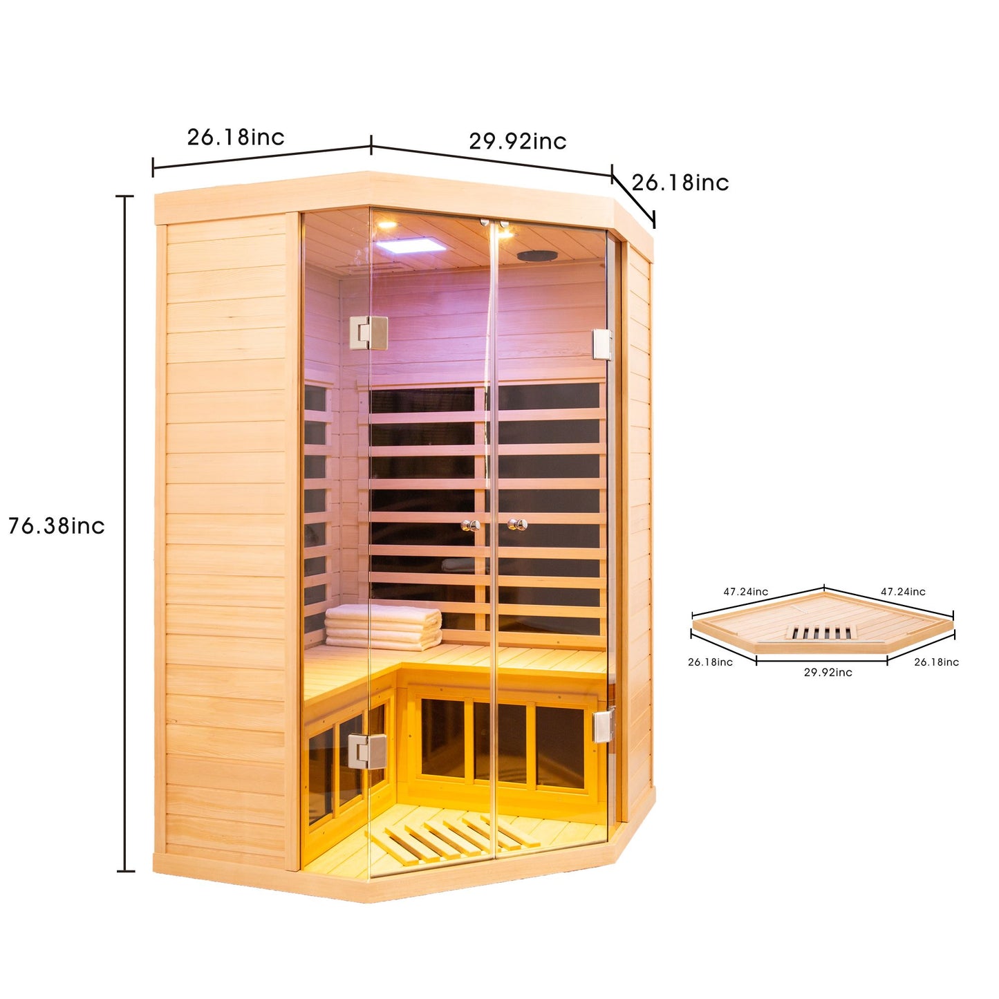 Two persons large glass front deluxe  Hemlock far infrared corner sauna room