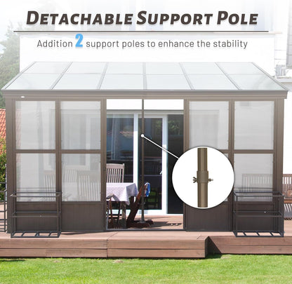 10x12FT All Season Permanent Wall Mounted Solarium with Detachable Polycarbonate Windows