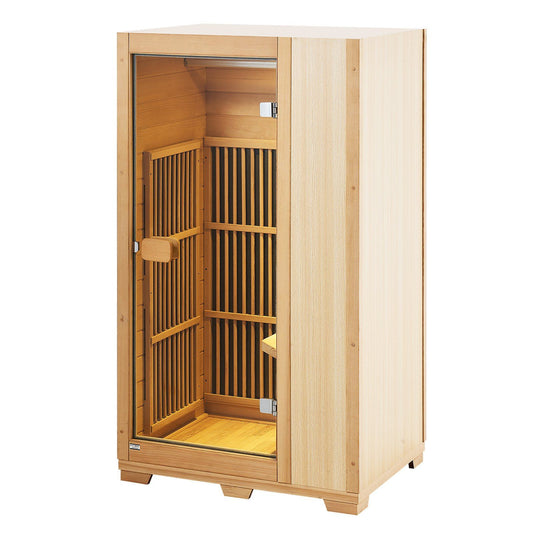 VEVOR Low EMF Far Infrared Hemlock Wood Sauna with Tempered Glass Door LED Reading Lamp Bluetooth Speakers, 1140W Indoor Use