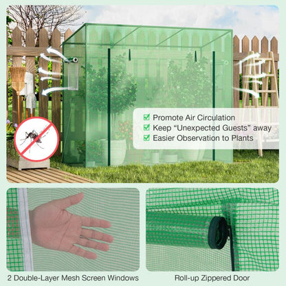 Portable Walk-in Greenhouse with PE Cover Heavy-Duty Metal Frame Roll-up Zipper Door