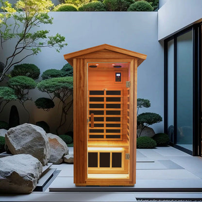 One Person Outdoor Okoume Wood Far Infrared Sauna Room