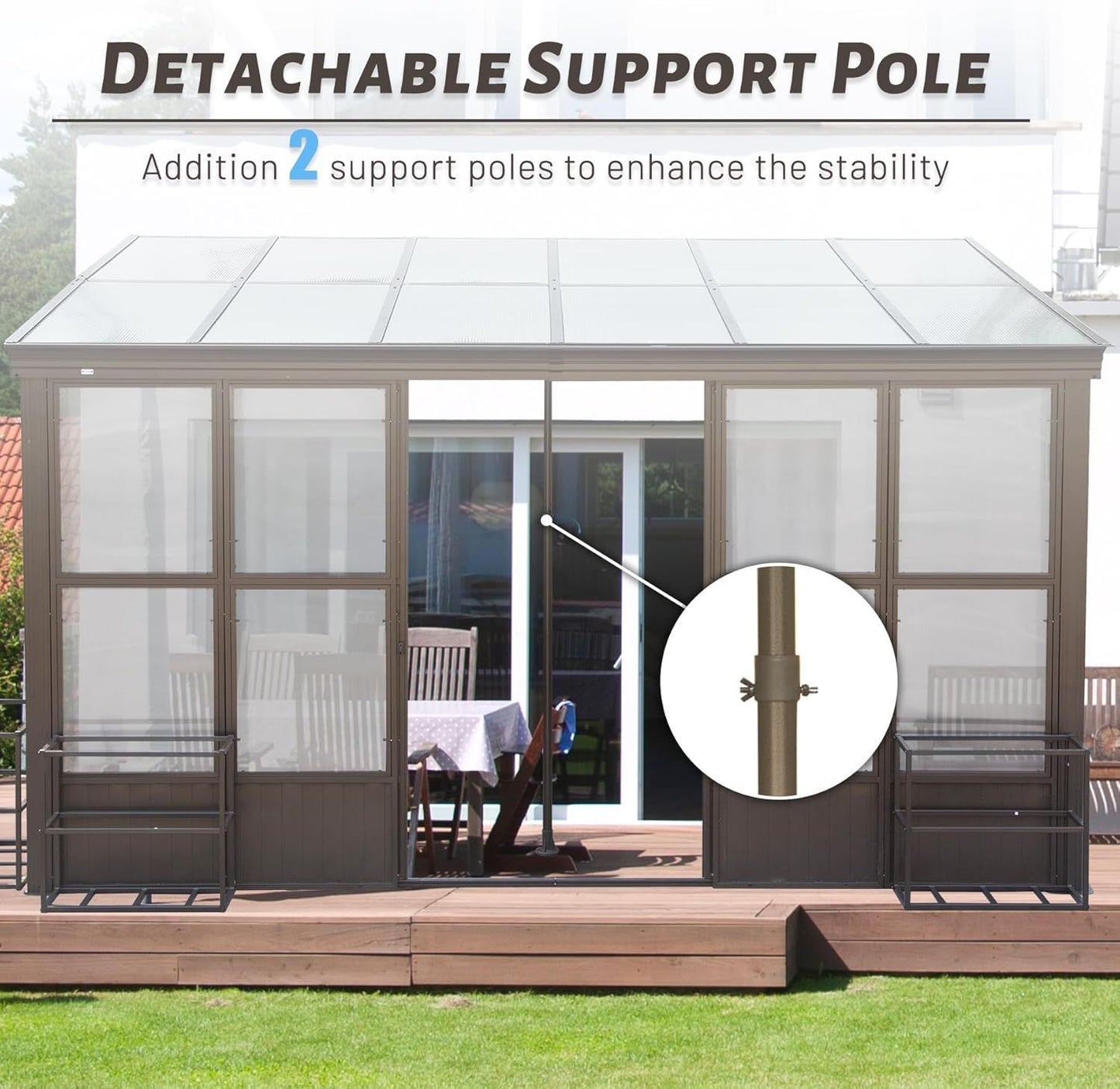 10x14FT All Season Permanent Wall Mounted Solarium with Detachable Polycarbonate Windows