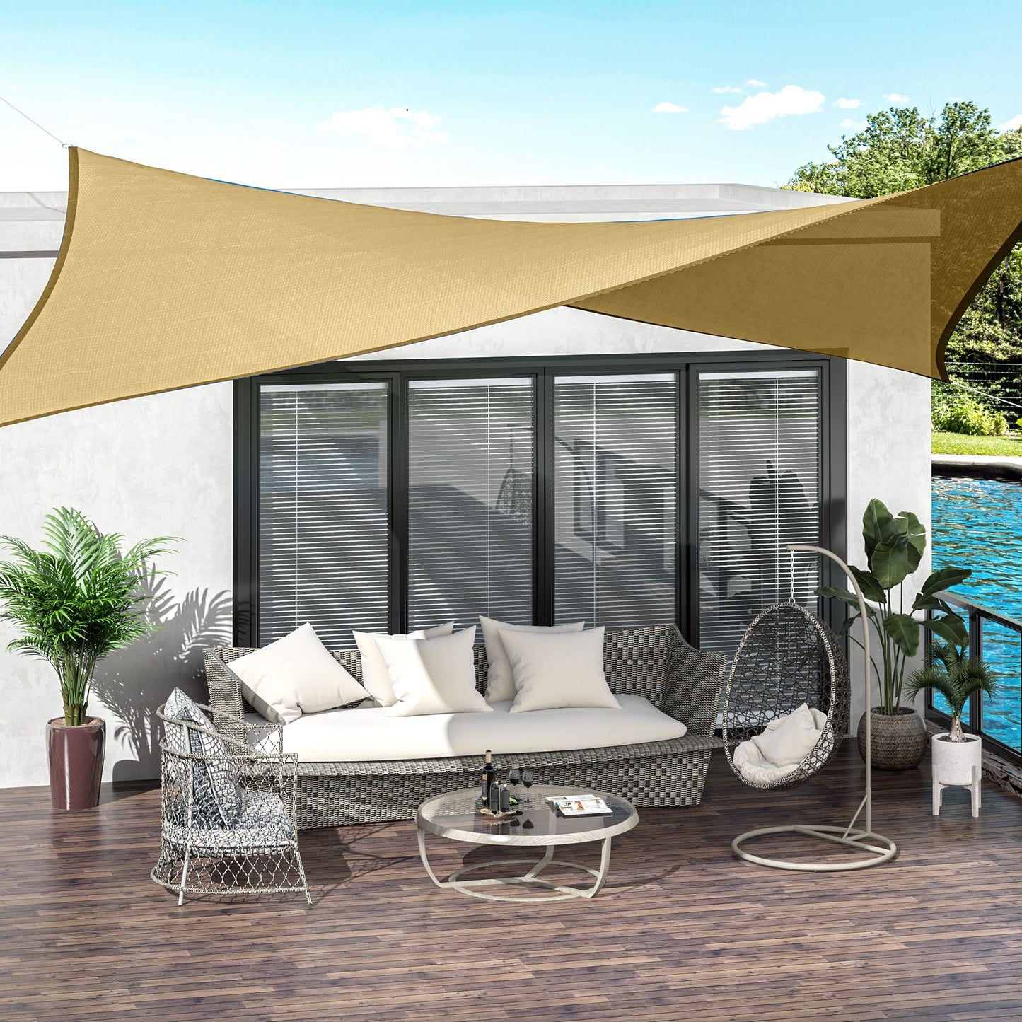 Outsunny 13' x 20' Rectangle Sun Shade Sail Canopy with D-Rings and Rope Included - Sand