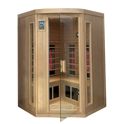 Hemlock pentagonal double opening glass sauna room