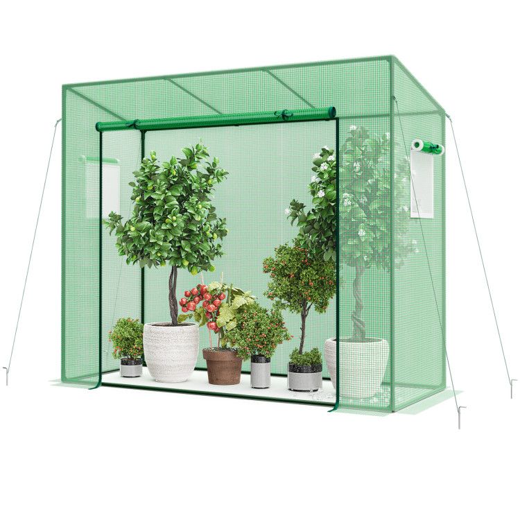 Portable Walk-in Greenhouse with PE Cover Heavy-Duty Metal Frame Roll-up Zipper Door