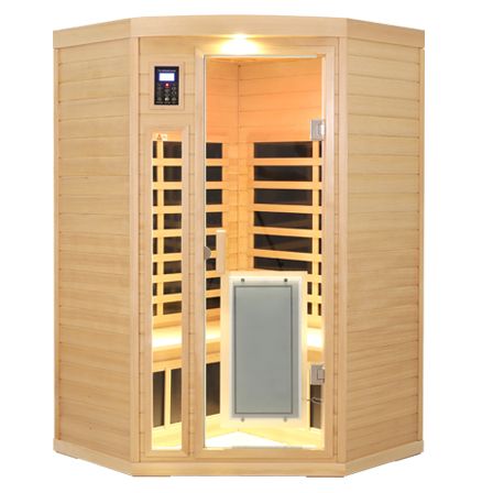 Two person Low EMF Front door with heating panel Far-infrared Hemlock Corner Indoor Sauna Room