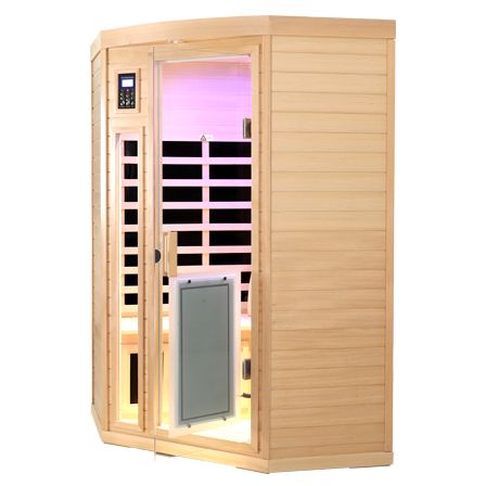 Two person Low EMF Front door with heating panel Far-infrared Hemlock Corner Indoor Sauna Room