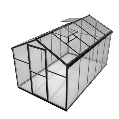 6x10 ft Polycarbonate Greenhouse  with Aluminum Frame Lockable Door & Adjustable Roof Vent