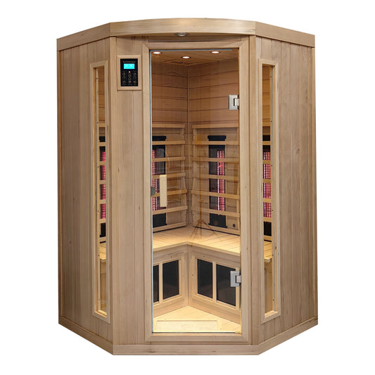 Hemlock pentagonal double opening glass sauna room