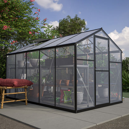 6x10 ft Polycarbonate Greenhouse  with Aluminum Frame Lockable Door & Adjustable Roof Vent