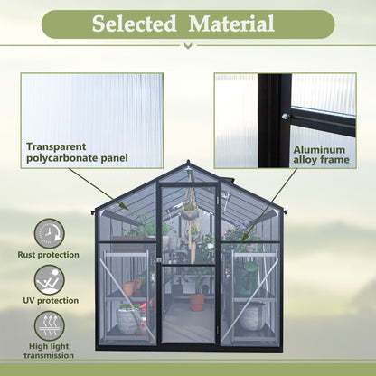 6' x 12' Polycarbonate Greenhouse, with Double Flush Door, Rain Gutter and Ventilation Window