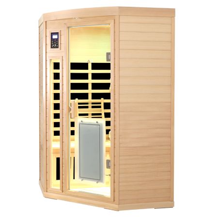 Two person Low EMF Front door with heating panel Far-infrared Hemlock Corner Indoor Sauna Room