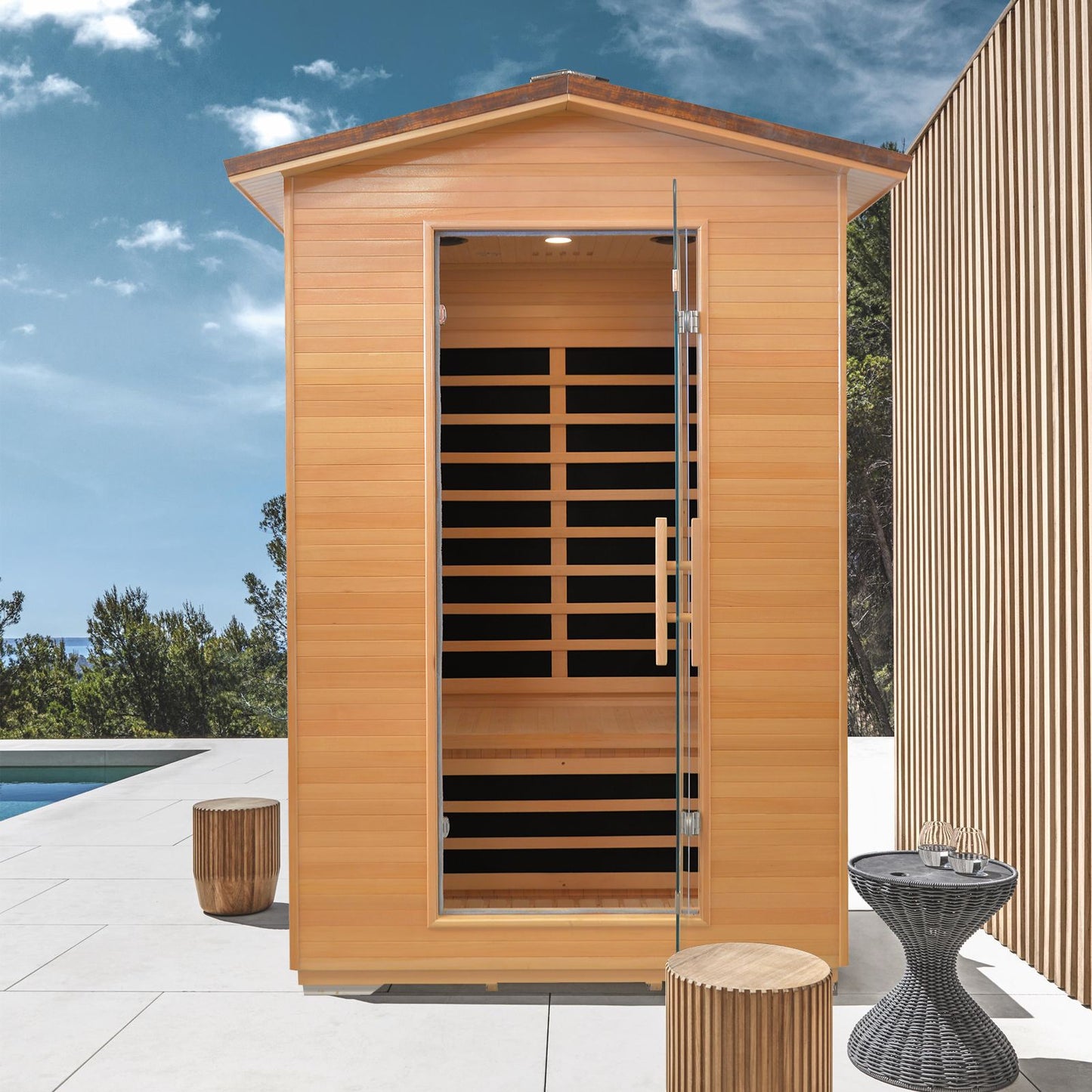 Double Abies Wood Outdoor Sauna Room