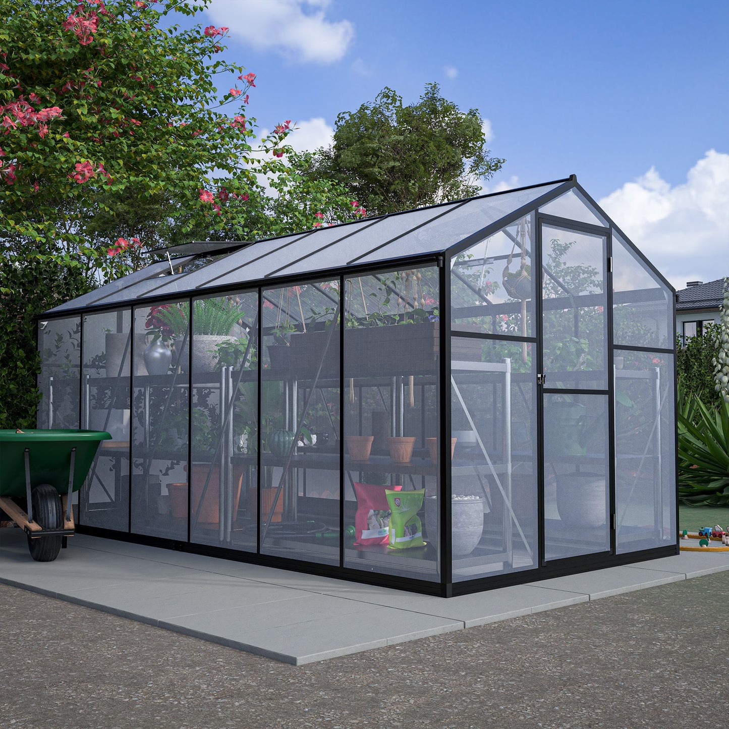 6' x 12' Polycarbonate Greenhouse, with Double Flush Door, Rain Gutter and Ventilation Window